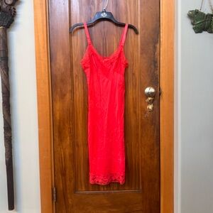 Vintage Red Lace Full Slip Chamise w/ Chiffon and Lace Trim adj straps (M)